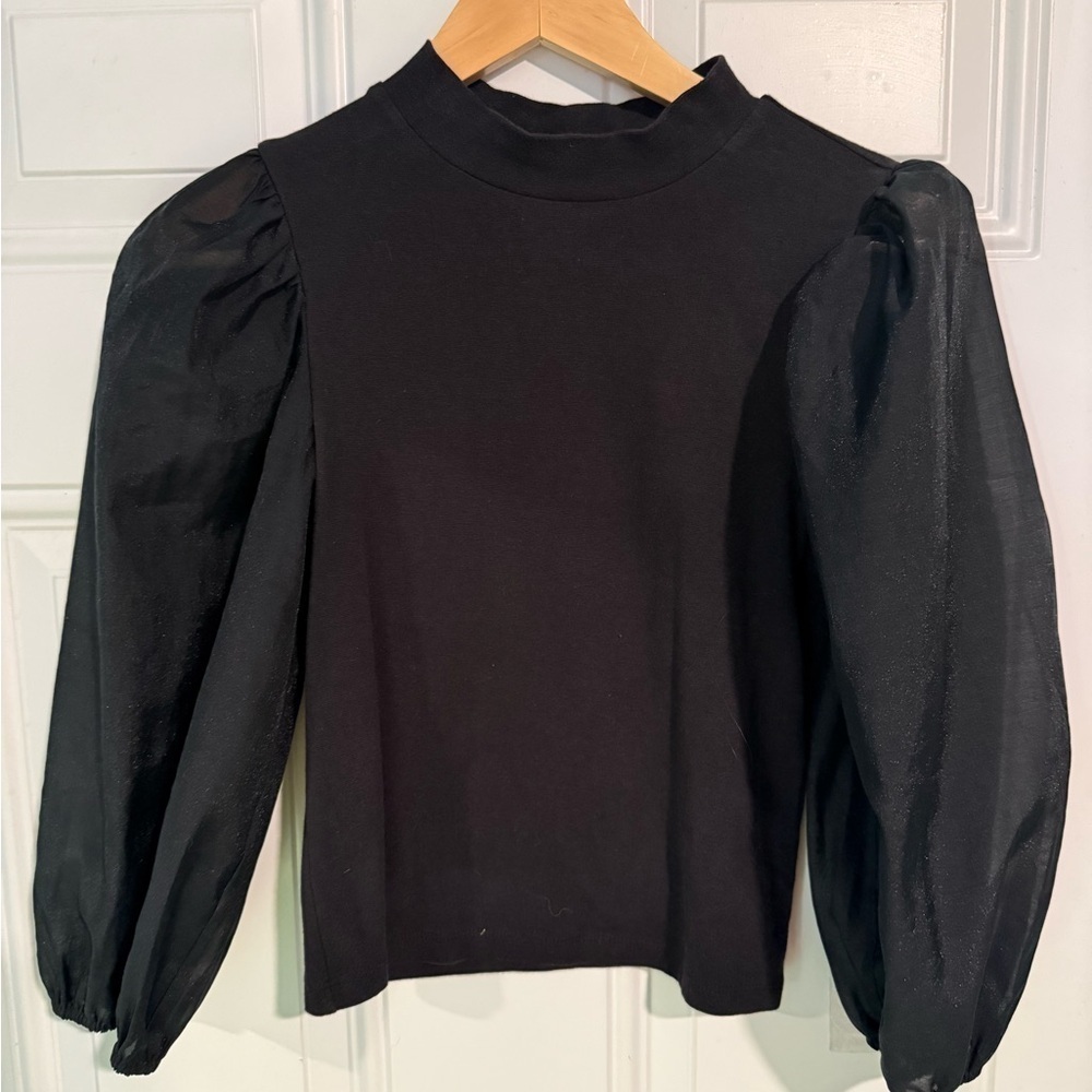 Levi's Black Puff Sleeve Mandarin Collar Blouse